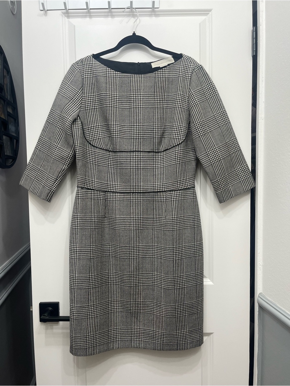 Stella McCartney Houndstooth Plaid Boat-Neck Wool-Blend Dress Large